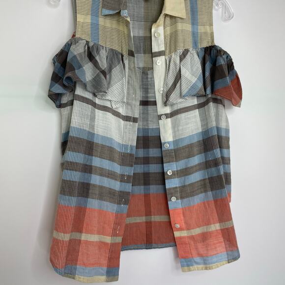 Sea New York Plaid Ruffle Off The Shoulder Blouse Women's size 2 - Picture 6 of 12